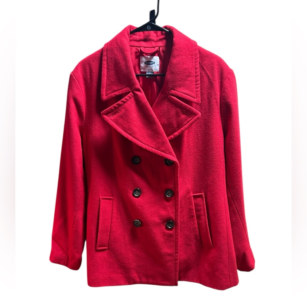 Old Navy Red Peacoat XL Wool Blend Double Breasted Winter Coat 40% Wool